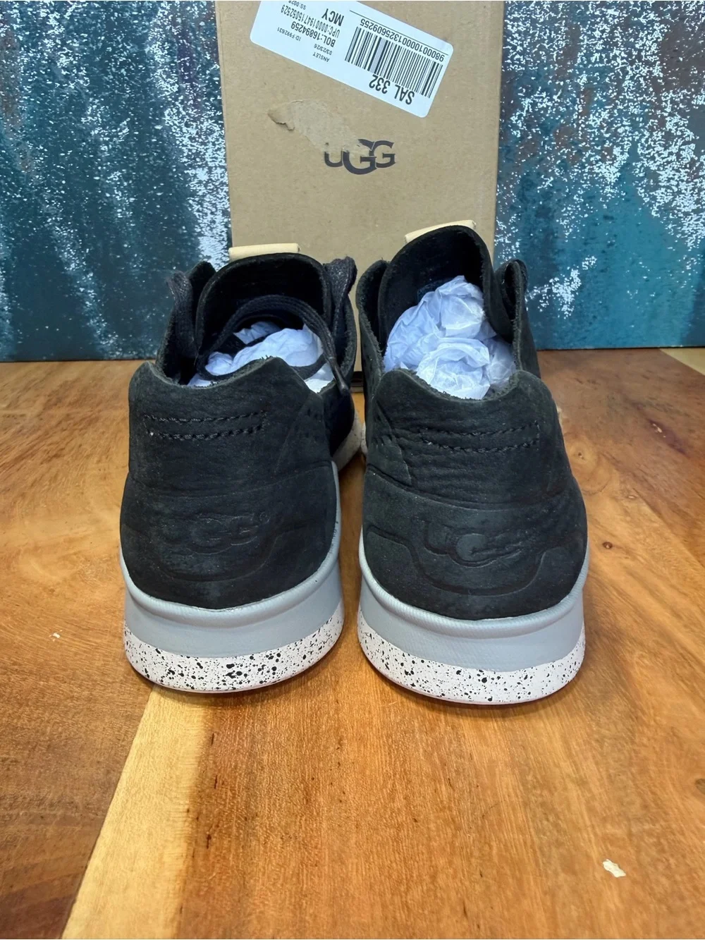 UGG Minimalist Tye Black Nubuck Perforated‎ Sneakers Size 6 NIB